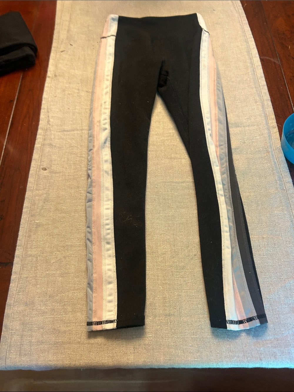 Zella Black Leggings with Pink and White Side Stripes